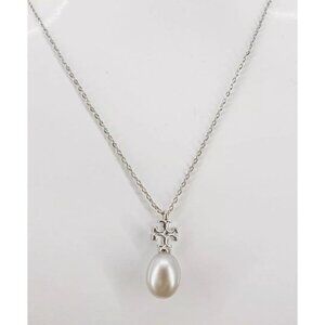 Tory Burch Silver Kira Pearl Drop Necklace